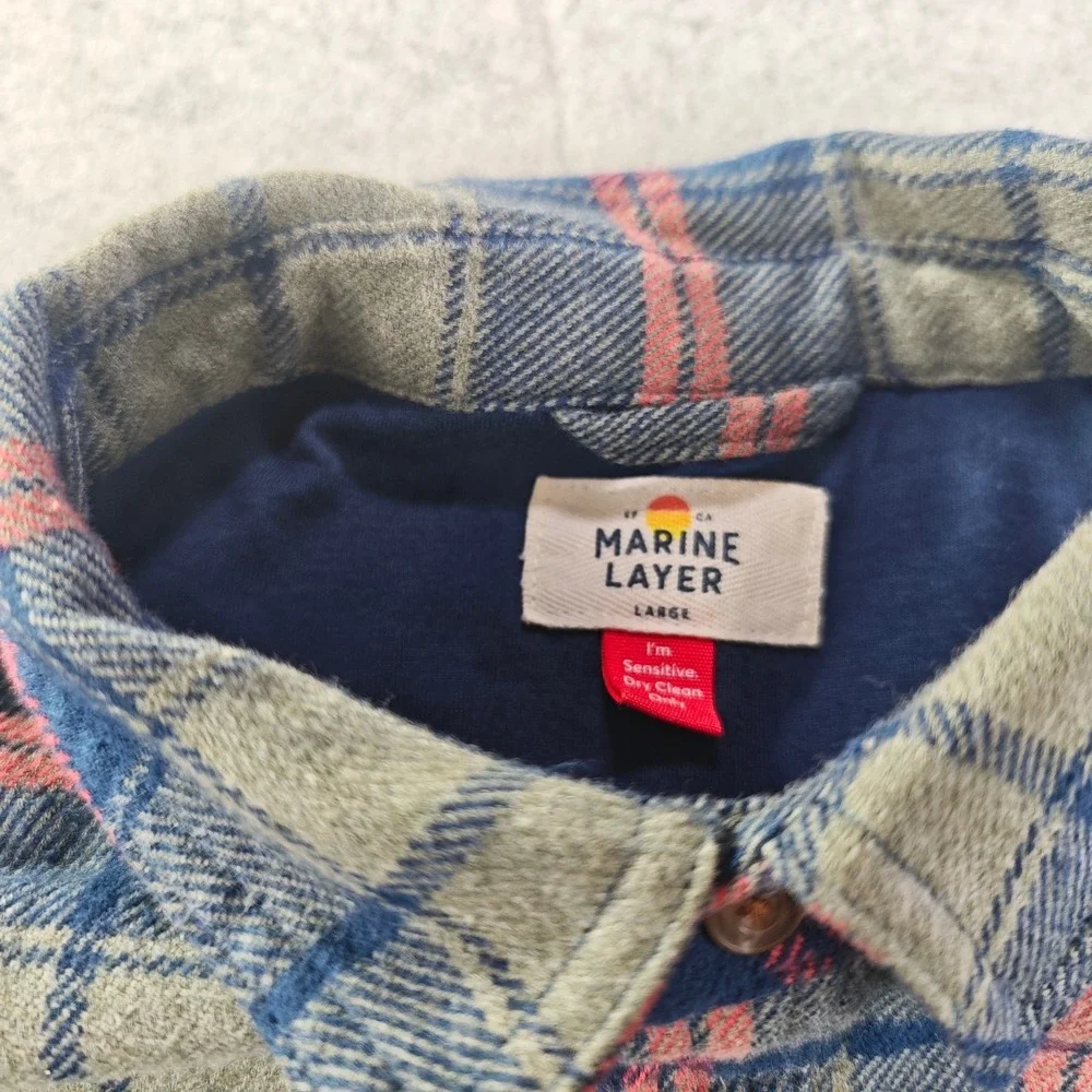 Marine Layer‎ Shirt Mens Large Flannel Blue Red Plaid Long Sleeve Button Up